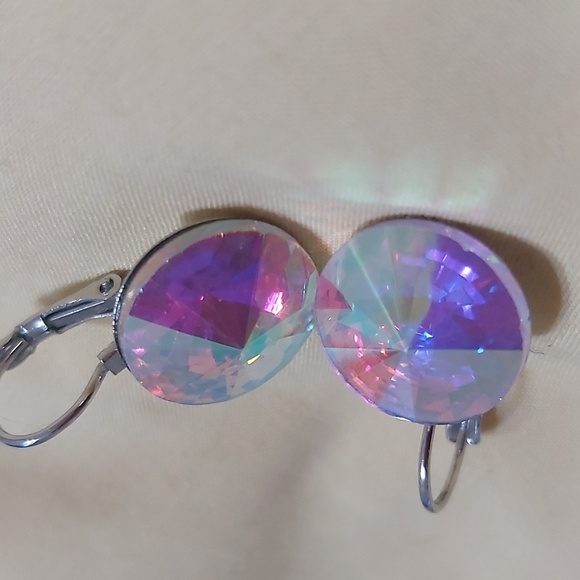 Iridescent Silver Drop Earrings - Picture 3 of 6